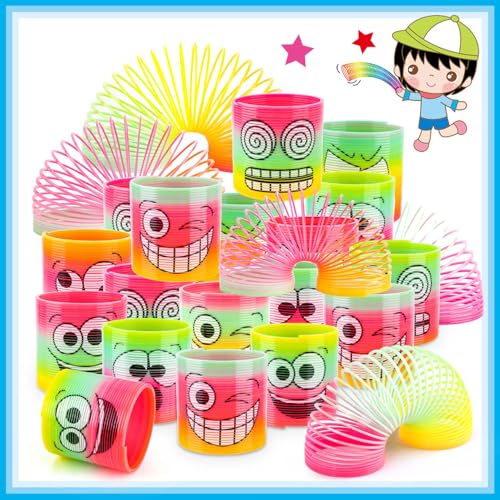 Audaisyly Rainbow Magic Spring, 12Pcs Colorful Plastic Springy Toys Fidget Toys Walking Toy Circle Shaped Coils Party Favors Gift Stocking Stuffers for Boy Girl Children Kids (Rainbow Emoji) - Thumbnail 6