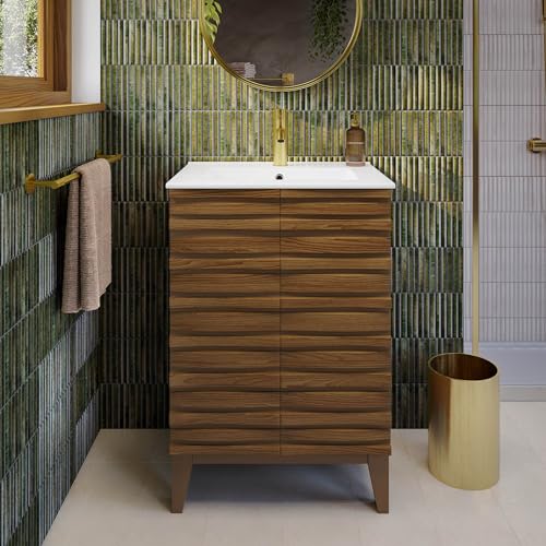 Image of Swiss Madison Cascade 48'' Bathroom Vanity in Brown Oak- Cabinet Only