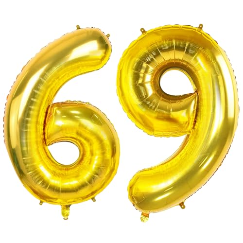 Number 69 Balloons for 69th Birthday Party Decorations, 0-100 Large No.69 Balloons for Women Men and Mother Dad, 40 Inch Gold Foil Helium Balloons for 69 Year Old Anniversary Decorations