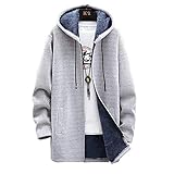 Clearance of Sales Today Deals Prime Long Cardigan Coat Sweater for Men 2023 Fashion Warm Plush Long Sleeve Hooded Cardigan Jacket Pockets Outerwear 4xlt Sweater for Men Big and Tall Gray L