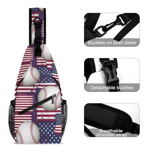 Men's Sling Shoulder Backpack, Compact Daypack Chest Crossbody Bag for Outdoor Sports, Baseball Sports American Flag Bags3