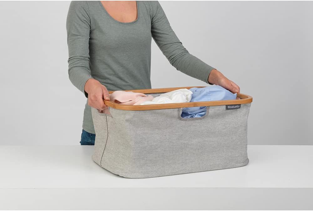 Brabantia Laundry Basket with Bamboo Top, Fabric, Grey, 40L