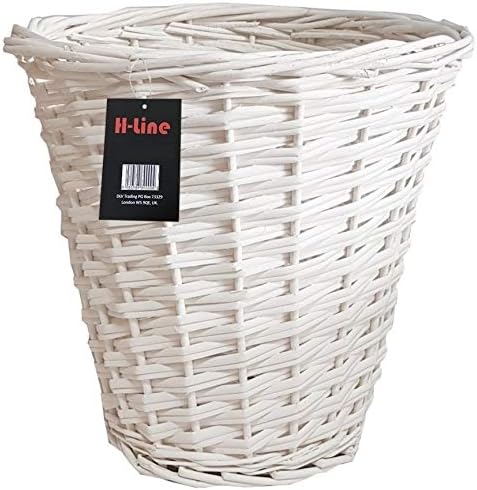 Wicker Willow Round Basket Storage Waste Paper Rubbish Bin Country Style Bathroom Bedroom Office (White)
