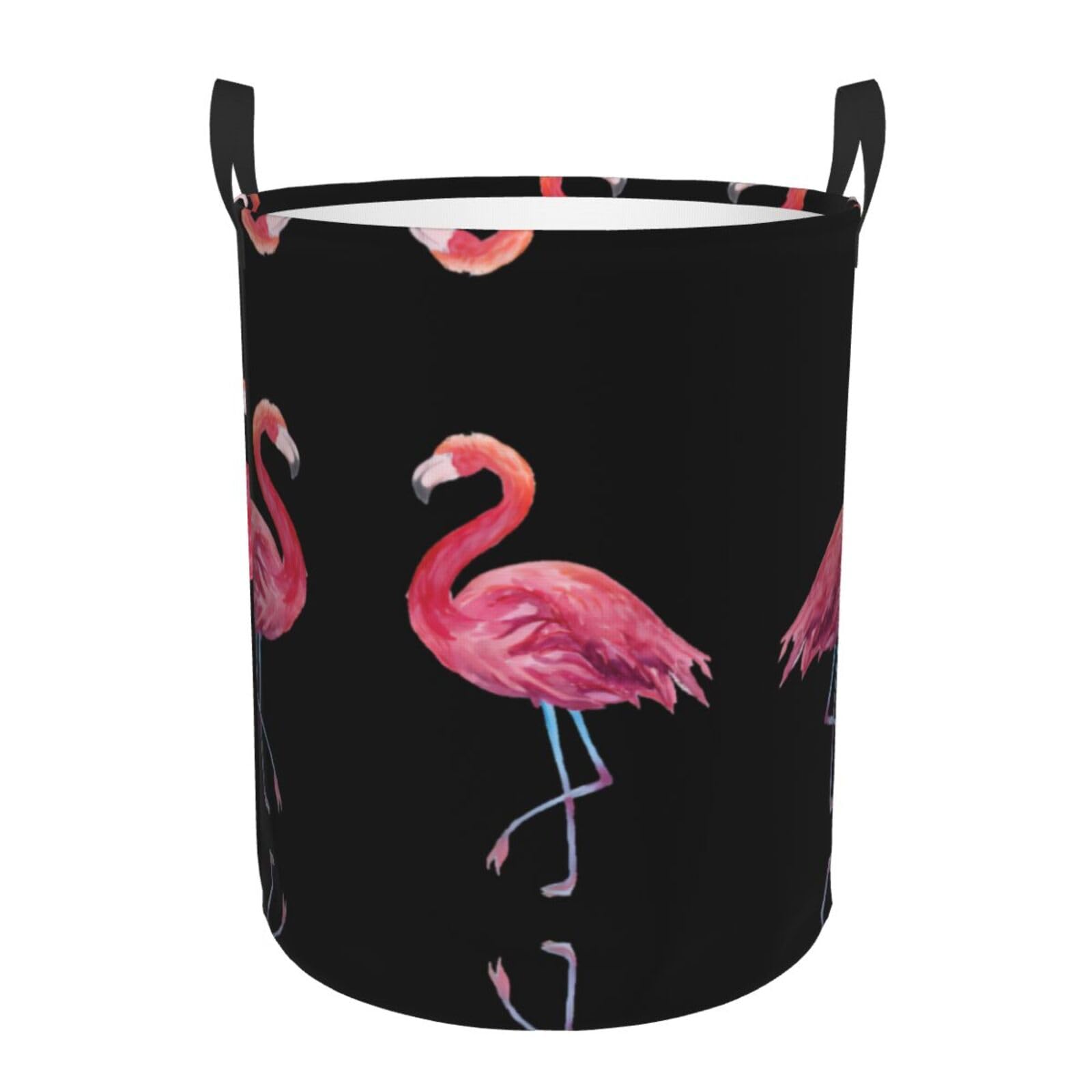 S Circular Hamper – Collapsible Watercolor Flamingos Print Laundry Basket