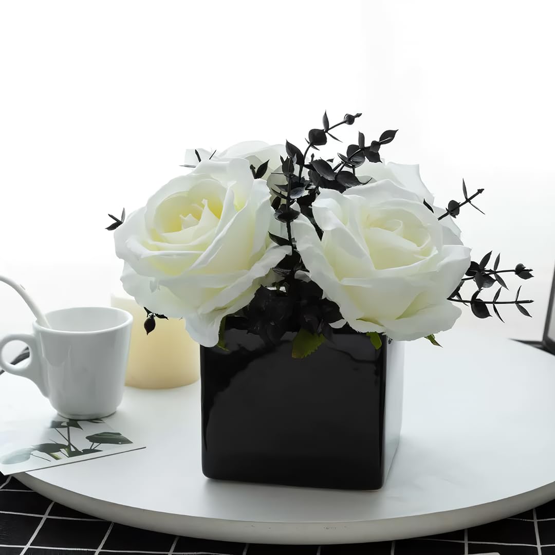 NAWEIDA Artificial Flowers with Small Ceramic Vases