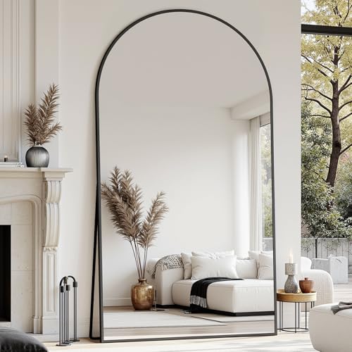 Suidia Arched Full Length Mirror, 76"x44" Floor Mirror Freestanding, Floor Standing Full Body Mirror with Stand for Bedroom, Hanging Mounted for Living Room Cloakroom, Black