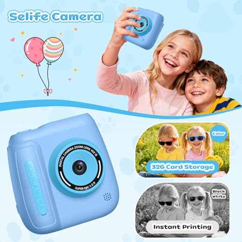 Hangrui Kids Camera Instant Print,2.4'' Instant Print Camera for Kids with 32GB Card & 3 Rolls Photo Paper, Selfie Children's Cameras Christmas Birthday Gifts for 3 4 5 6 7 8 9 Year Old Girls-Blue - Image 5