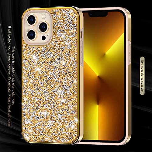 Igold Cute Iphone 13 Pro Max Case Gold Glitter For Women - Compatible With Iphone 13 Pro Max 6.7 Inch - Screen Protector + Camera Lens Protector - Case Girly Fashion For Her #TOP2