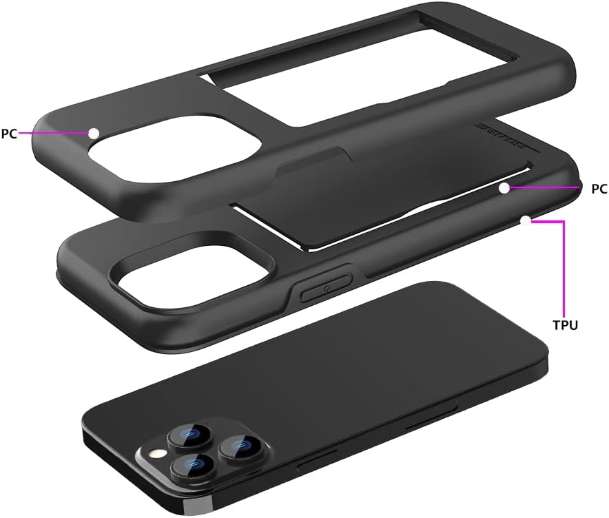 for iPhone 14 Pro Case with Card Holder,Credit Card Slot Protective Wallet Case - Black - Image 8