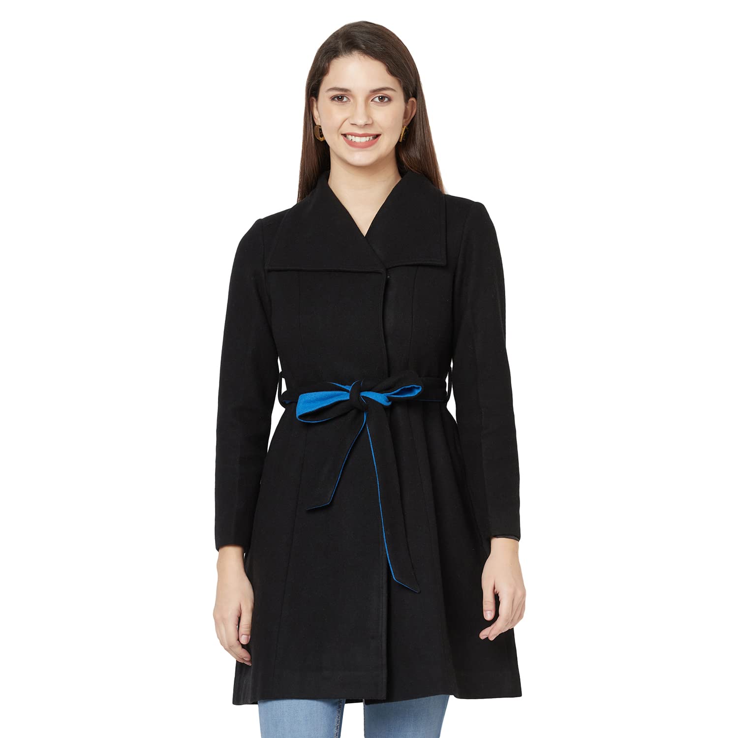 Women's Black Woolen Coat-image-15