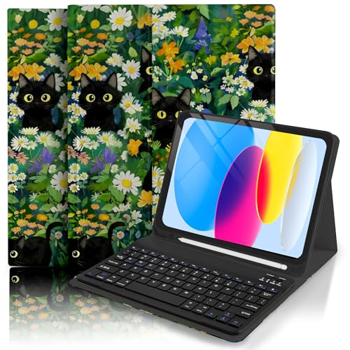 Coque clavier iPad Gen 11 2025 détachable à motif floral et porte-crayon