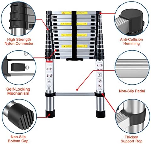 Acrohome 4.1M Telescopic Ladder Aluminium Portable Multi Purpose Loft Ladder Foldable Ladders Max Capacity 150kg(13.5Ft/4.1M)