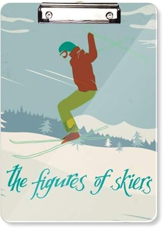 Amazon スキースキーボードの冬のスポーツのイラスト フラットヘッドフォルダーライティングパッドテストa4 クリップファイル ボード 文房具 オフィス用品