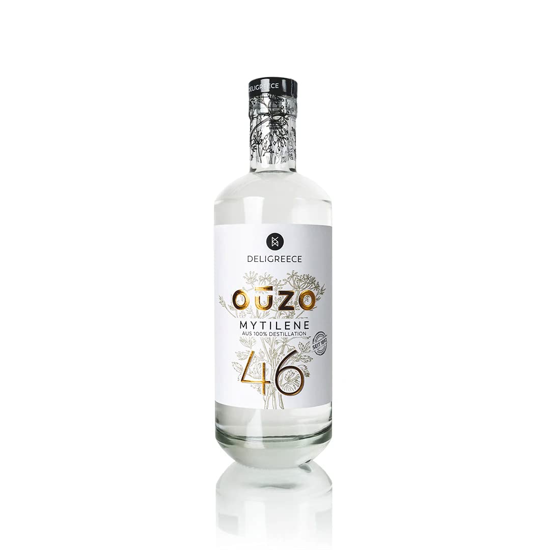 Deligreece - OUZO 46 - Mytilene - Inhalt 700 ml - 46% vol. seit 1892 - im Meerwasser gewaschen und aus 100% Destillation - Kreta