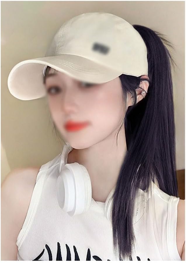 EARSHOT Wig Cap Baseball Cap Wig Cap, Women's Wig, Straight Hair Ponytail Wig Cap, Natural Look Synthetic Heat Resistant Fiber Wig, Suitable for Daily Party Use Headband Wig Human Hair (Color : 02)