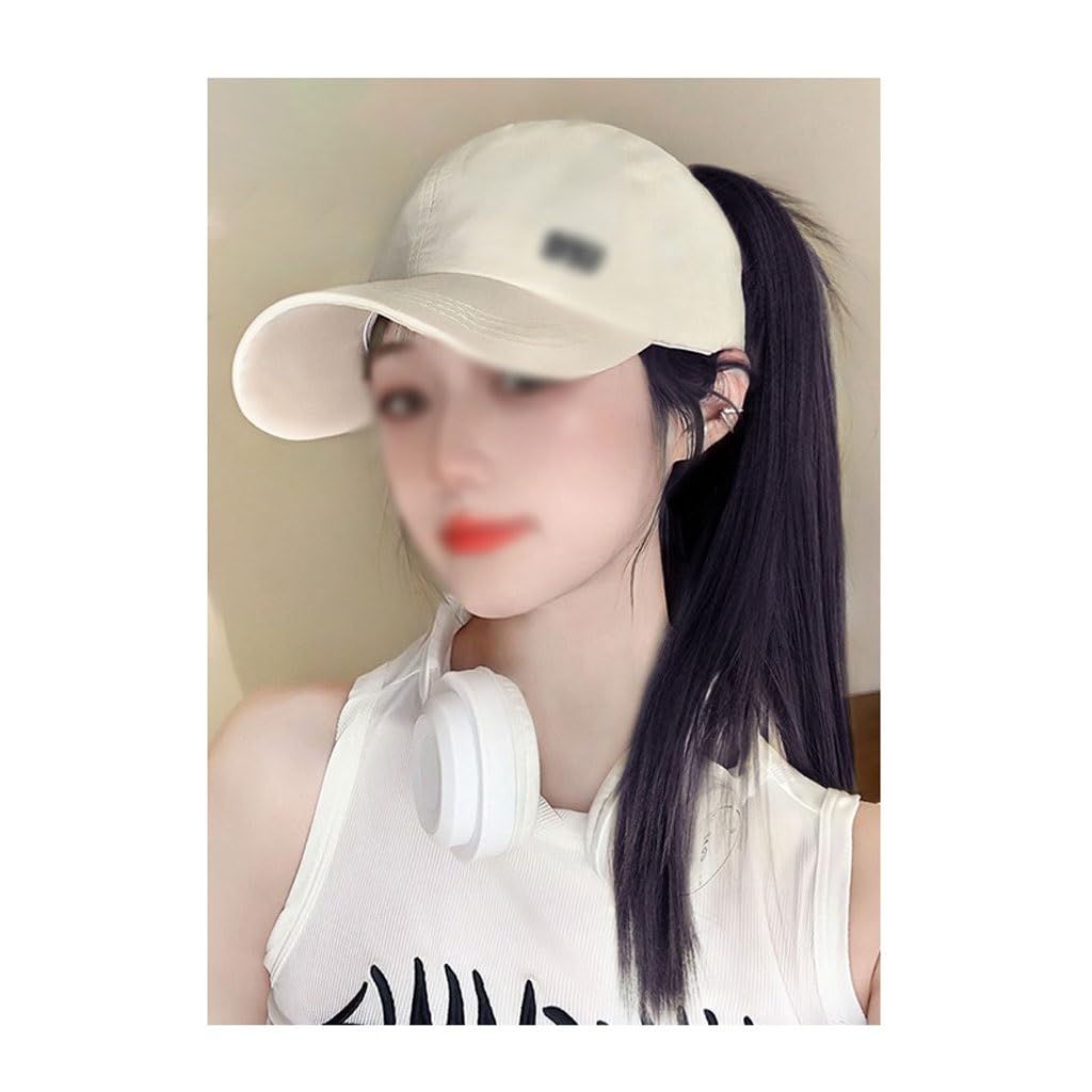 Baseball Cap with Hair Extensions Baseball Cap Wig Cap, Women's Wig, Straight Hair Ponytail Wig Cap, Natural Look Synthetic Heat Resistant Fiber Wig, Suitable For Daily Party Use Hat Wig ( Color : 02