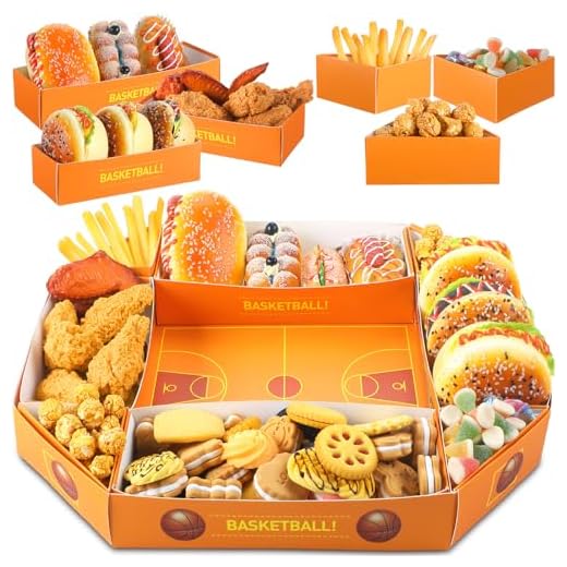 SiliFine Basketball Stadium Shape Basketball Paper Food Tray Party Supplies Food Trays Serving Boats Snack Trays for Sports Game Birthday Favors