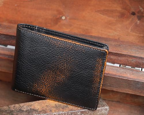 Image of DK86 Wallet for Men Slim Rfid Bifold Genuine Leather 2 ID Window With Gift Box (black brown)