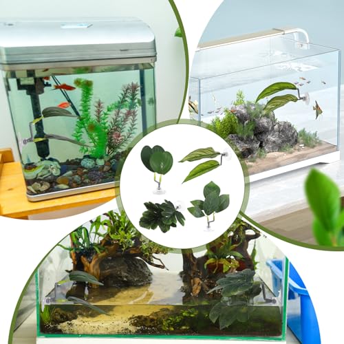 Image of Jeffdad 4Pcs Fish Leaf Pad Fish Tank Accessories Aquarium Decor Simulating Plants Betta Natural Soft Aquarium Plastic Plants for Betta Fish Tank Decorations