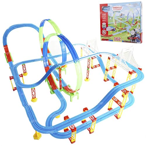Image of Zest 4 Toyz Electric Powered Train Track Set DIY Multi-Level Track Builder Set (162 Pcs) with Realistic Sound & Flashing Lights for Kids Boys & Girls Ages 3+ Years