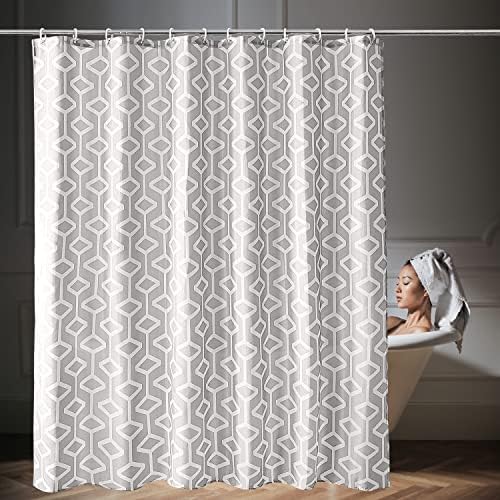 WedDecor Bathroom Shower Curtain Waterproof Anti Mould Mildew Resistant, Heavy Duty 100% Polyester Fabric Curtains Liner with 12 Curtain Hooks, 180cm x 180cm, Black, Grey & White