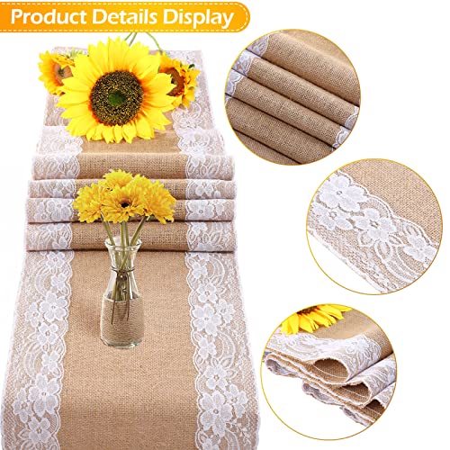12 Pcs Burlap Table Runners 12 X 108 Inches White Lace Table Runner Rustic Country Wedding Decor Vintage Romantic Table Cloth Party Favors For Birthday Engagement Hotel Home Table Decor(Elegant) #TOP2