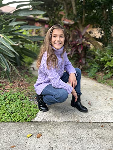 Boyoo Girl's Turtleneck Sweater Cable Knitted Cute Pullover Sweater For Kids 5-12 Years Purple #TOP4