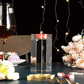 DecentGadget® Glass Crystal Candle Holder, K9 Elegant Square Tealight Candle Stand for Valentine's Day Candle Light Dinner Bar Christmas Party Ceremony Wedding Home Table Decoration (12cm Hight)