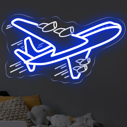 Image of Airplane Neon Sign, Airplane Wall Decor, Air plane Wall Art, Aviation Light Sign, Gift for Kid, Air Plane Wall Decor for Home Bar, 16.5 inchx9.3 inch, Blue