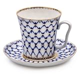 Imperial / Lomonosov Porcelain 'Cobalt Net' Teacup w/ Saucer
