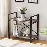 BON AUGURE Small Bookshelf for Small Space, 2 Shelf Low Metal Bookcase, Industrial Shelving Unit...