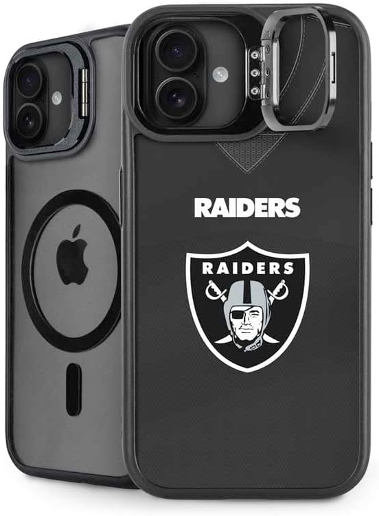 Skinit Kickstand Phone Case Compatible with iPhone 16 Plus - Officially Licensed NFL Las Vegas Raiders Black & White Design