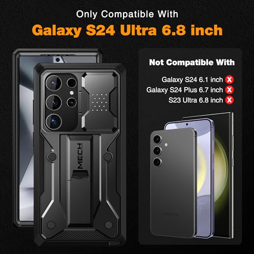 TONGATE Shockproof Case for Samsung Galaxy S24 Ultra with Privacy Screen & Slide Cover, Black