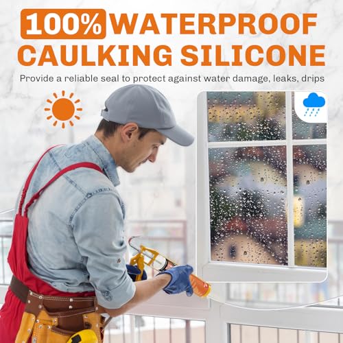 Image of WELLUCK Clear Silicone Caulk, 100% Waterproof Silicone Sealant Adhesive Caulking,for RV, Kitchen,Bathroom, Window, Door, Glass,10.2FL.OZ /300ML (12 Pack)
