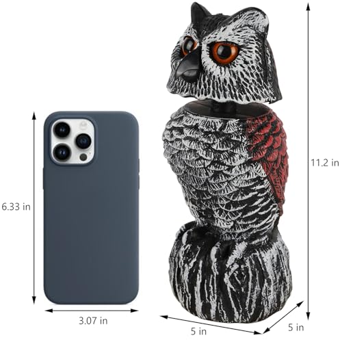 Hausse 2 Pack Fake Owl Decoy to Scare Birds Away, 11.2 inch Wagging Head Plastic Owl Scarecrow Bird Deterrents, Owls Statue Nature Enemy Horned Pest Repellent for Outdoor Garden Yard