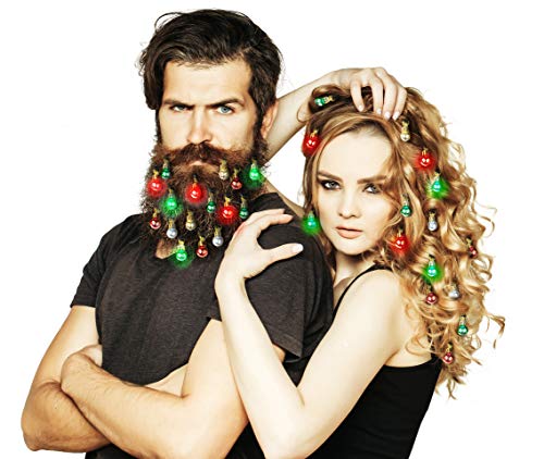 Beardaments Beard Lights - The Original Light Up Beard Ornaments, 16Pc Colorful Christmas Facial Hair Baubles For Men In The Holiday Spirit With Clip For Easy Beard Attachment #TOP1