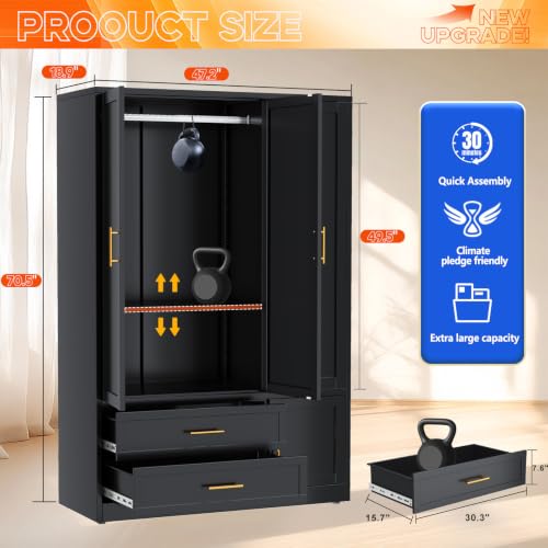Image of GAIOUS Metal Armoire Wardrobe Closet, Freestanding Clothing Storage Cabinet
