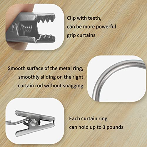 Topspeeder 96 Pack Curtain Rings with Clips 1.5 Inch Internal Diameter Decorative Drapery Rustproof Vintage Compatible with up to 1.2 Inch Rod Mist Silver