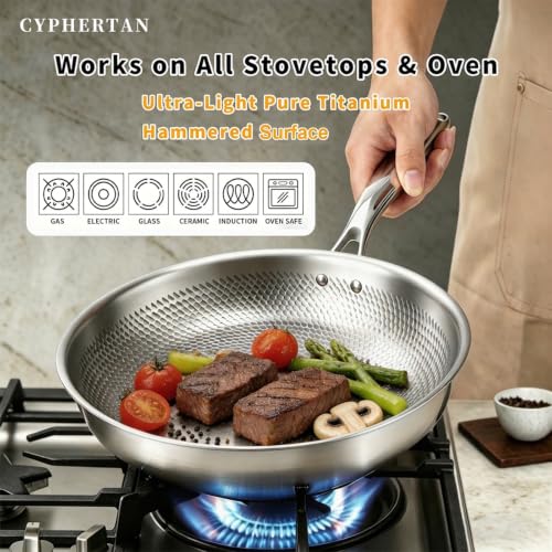 CYPHERTAN Titanium Frying Pan 11 Inch with Lid, Hammered Induction Skillet - image 3