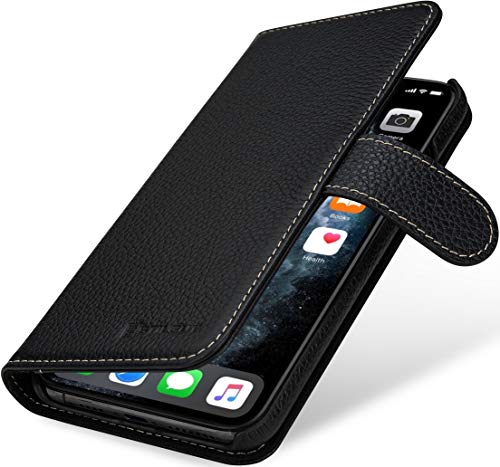 StilGut Wallet Case for iPhone 11 Pro Max (6.5"), Genuine Leather iPhone 11 Pro Max Case with Card Slots & Magnetic Closure, Black