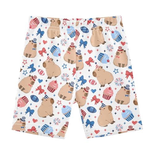 Cute Capybara with Stars Girls Shorts Elastic Waist Sports Shorts Girls Leggings Pants for 4-10 Years