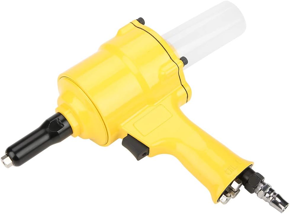 Hyuduo Air Rivet Gun, Pneumatic Riveter Pistol Type Grip Heavy Duty Rivet Gun Air Powered Riveting Tool 2.4-4.8mm Yellow for Decoration Automotive Container Electrical Instrumentation