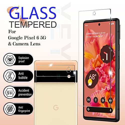 Yeyebf Google Pixel 6 5G Screen Protector + Camera Lens Protectors, [2+2 Pack] Full Coverage Tempered Glass Screen Protector For Pixel 6 [Case-Friendly][Anti-Shatter][3D Glass] #TOP1