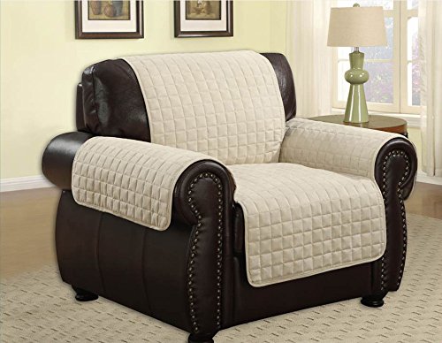 Quilted Microfiber Pet Dog Couch Sofa Furniture Protector Cover, Kashi, 5 Colors, 3 Sizes (Chair, Beige)