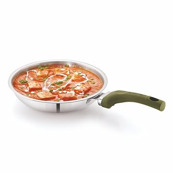 The Chef Story Haptik Series Triply Open Skillet 20cm, 7.9 Inch, 3 Years Warranty [Food Grade Steel 304, No Coating No PFOA, Gas, Indusction, Electric, Oven Safe, Dishwasher Safe, Radiant, Solid State, Ceramic, Halogen, Bakelite Handle]