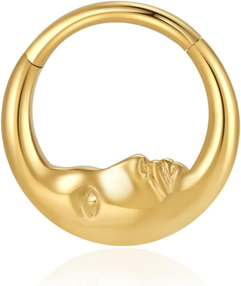 SHOWNICE G23 Titanium Septum Nose Ring Moon Shape Hinged Clicker Dainty Cartilage Helix Daith Earrings Nose Piercing Jewelry