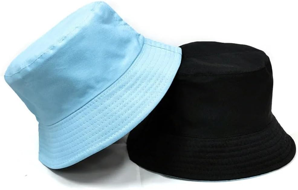 Black Solid Color Polka dot Bucket hat Two-Sided wear Simple Hip-hop hat Men's and Women's hat Beach Fishing Sun hat,Pink,Black Hat,56,58cm
