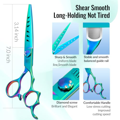 Dog Grooming Scissors: 7″ Straight Pet Shears Skeletonized blade Made Of Japanese 440C for Trimming Dogs Cats and Other Pets Green Dog Grooming Scissors: 7″ Straight Pet Shears Skeletonized blade Made Of Japanese 440C for Trimming Dogs Cats and Other Pets Green