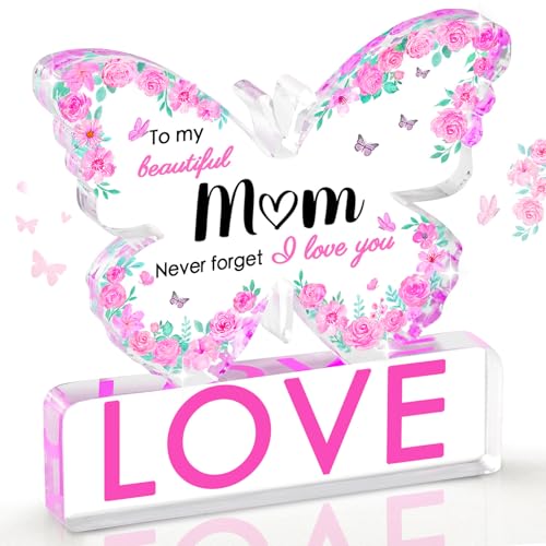 iLifemate Valentines Day Gifts for Mom, Mom Valentine Gift, Mothers Day Gifts - Butterfly Acrylic Plaque, Birthday Christmas Mother's Day Present for Mom from Daughter, Son