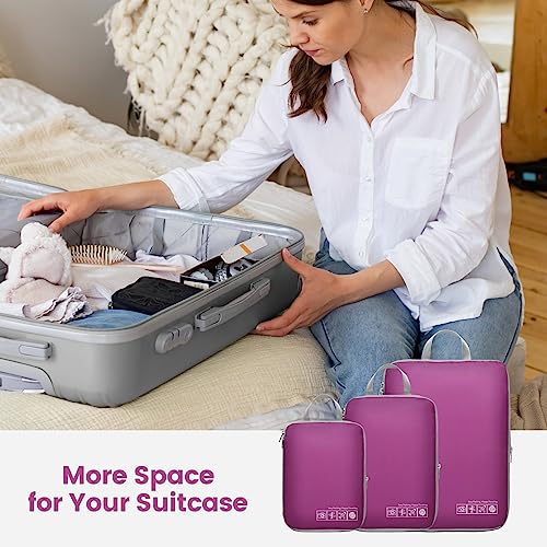 Cambond Compression Packing Cubes for Travel, 3 Pack Expandable Luggage Packing Organizers, Travel Accessories Compression Cubes for Suitcases, Purple - Thumbnail 7